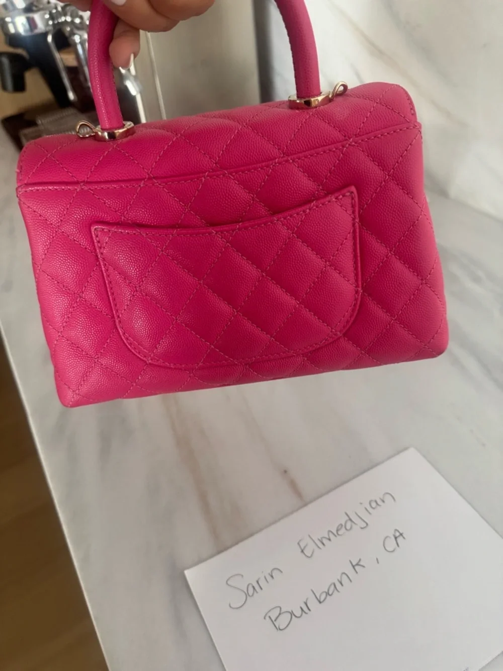 CHANEL Hot Pink Quilted caviar  Top-Handle Mini Bag with Chain Strap - Picture 8 of 16